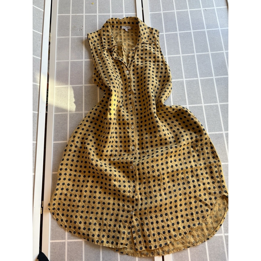 Italy 100% Natural Fibers Linen Polka Dot Sleeveless Twee Tunic Shift Dress Sz S